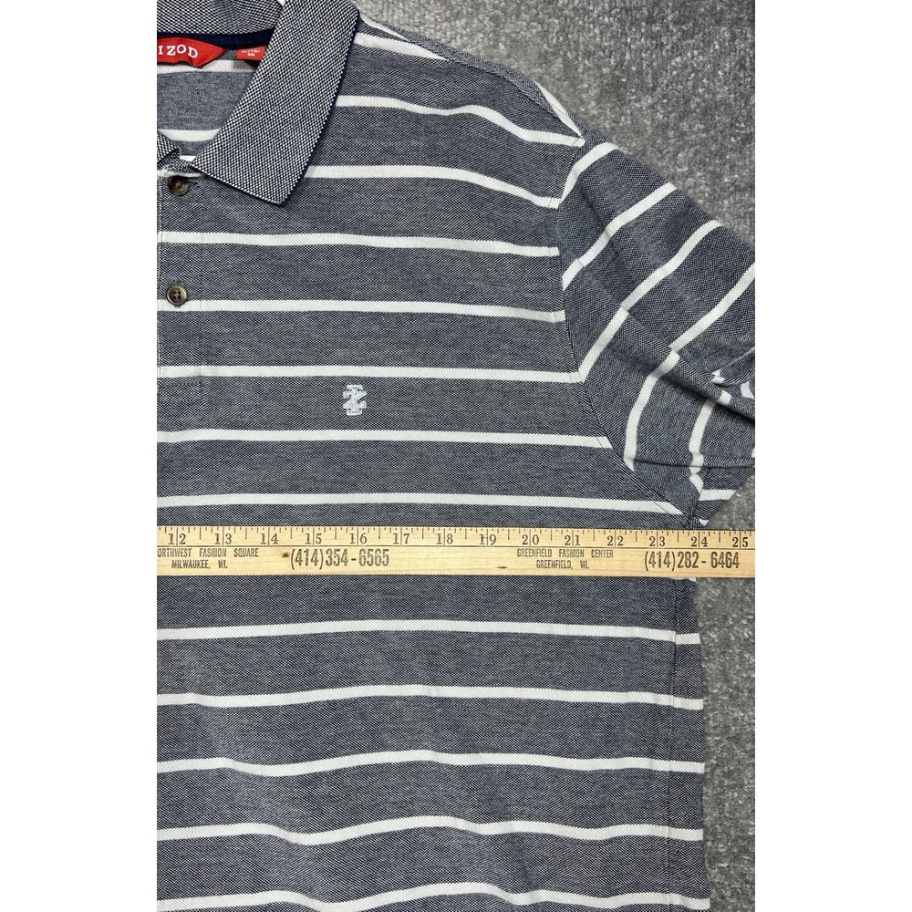 IZOD Polo Shirt Mens Size XL Gray-Blue White Striped Cotton Short Sleeve - Picture 5 of 6